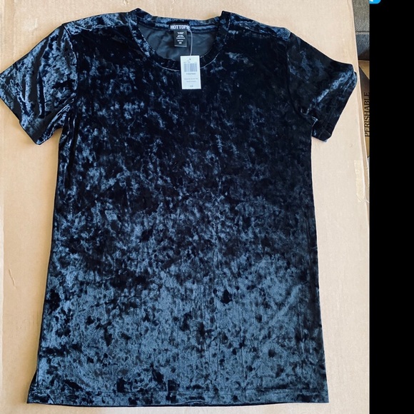 Hot Topic Goth Emo Crushed Black Velvet Tunic Top Dress L NWT - Picture 2 of 4
